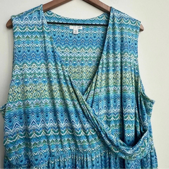 J. Jill Blue Surplice Aegean Island Ikat Print Maxi Dress Stretch Jersey Plus 3X - Picture 7 of 12